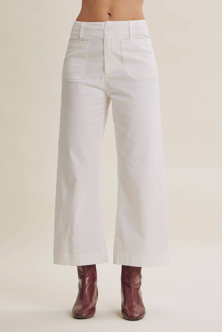 High Waisted Wide Leg Crop Pants | Linen Blend