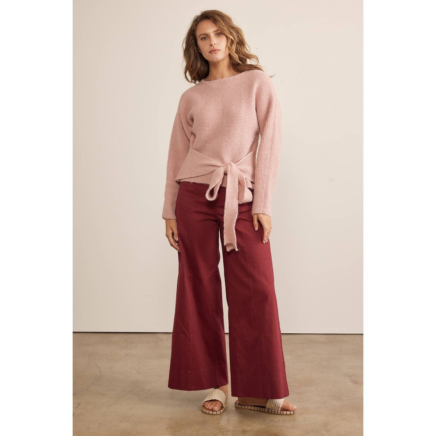 RELAXED FIT THICK SWEATER TOP WITH WAIST TIE