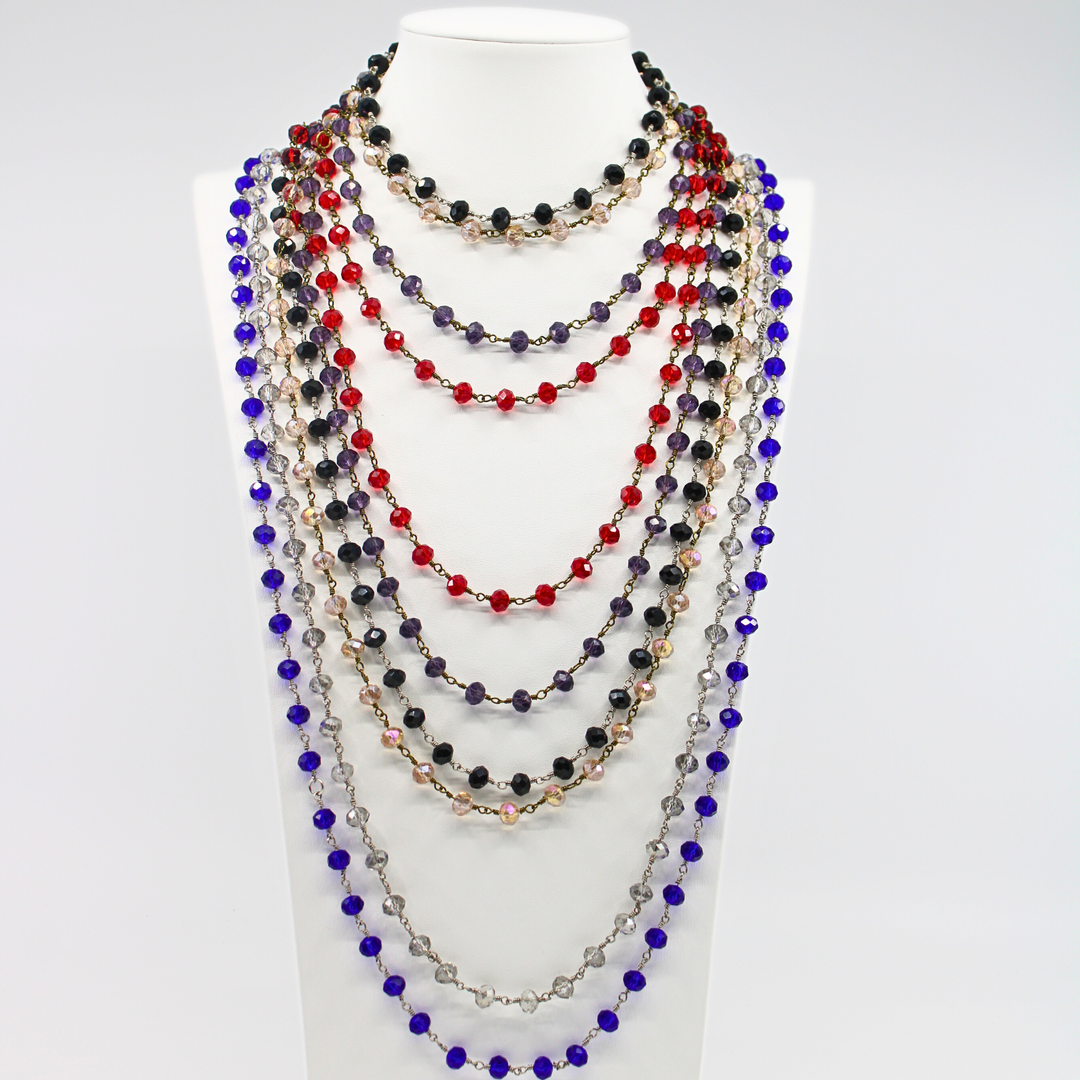 Crystal Rosary Beaded Layering Necklace – 6 Colors