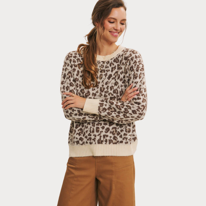 Leopard Print Crewneck Sweater | Cozy Animal Print Knit