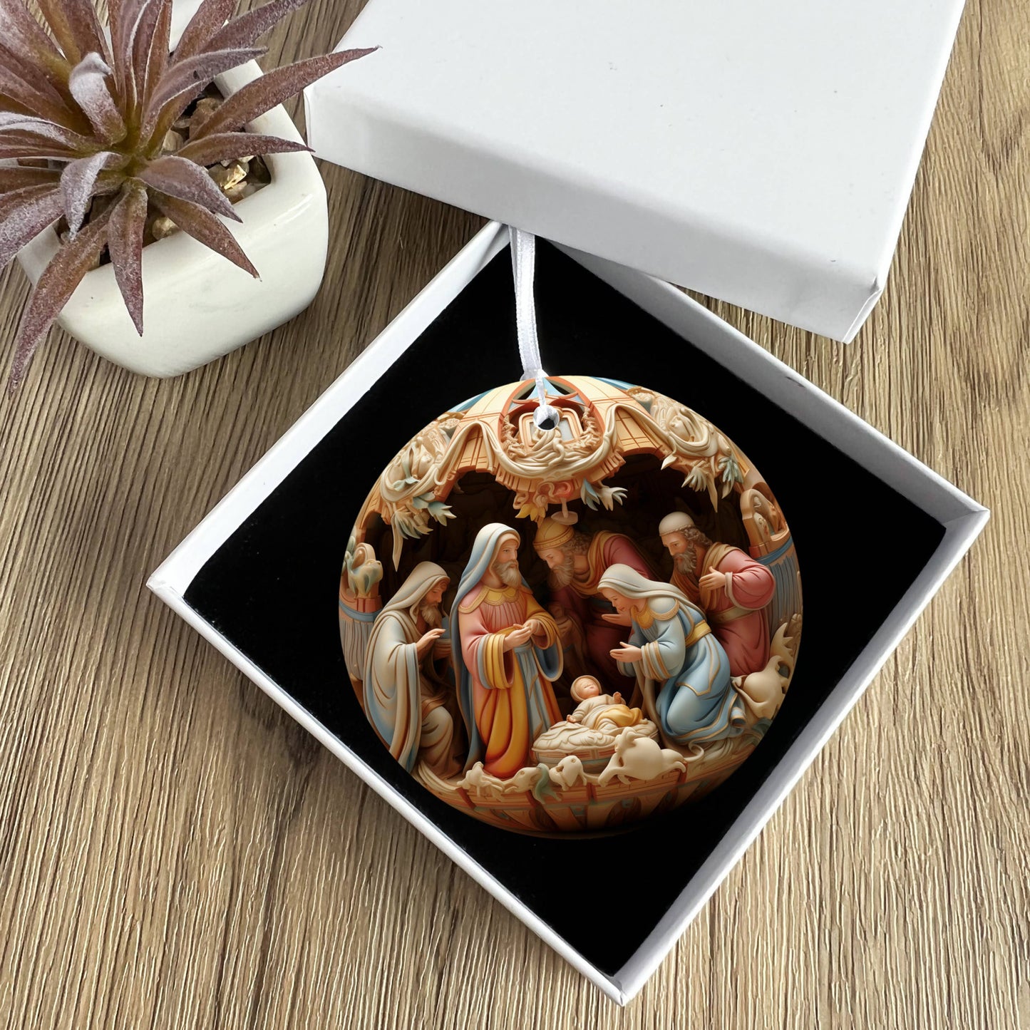 Christmas Nativity Ceramic Flat Disc Ornament,Religious Gift