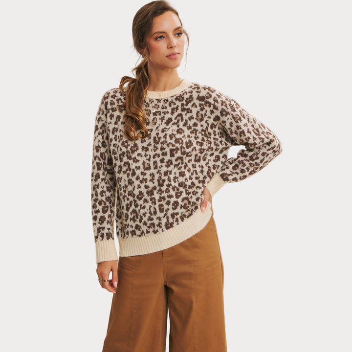 Leopard Print Crewneck Sweater | Cozy Animal Print Knit