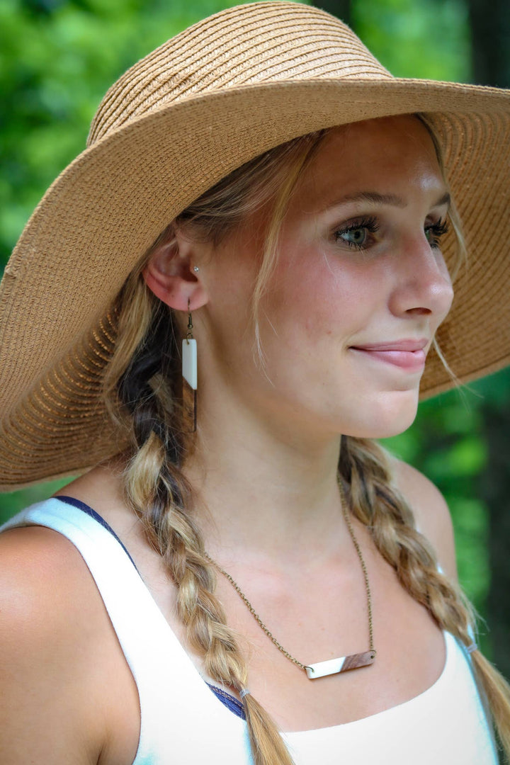 White Bohemian Earrings + Long Boho Earrings + Wood & Resin