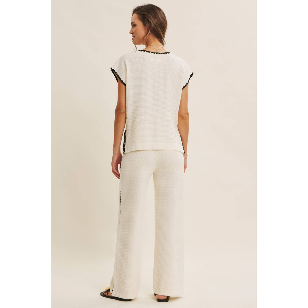 Playful Whipstitch Textured Sweater Top