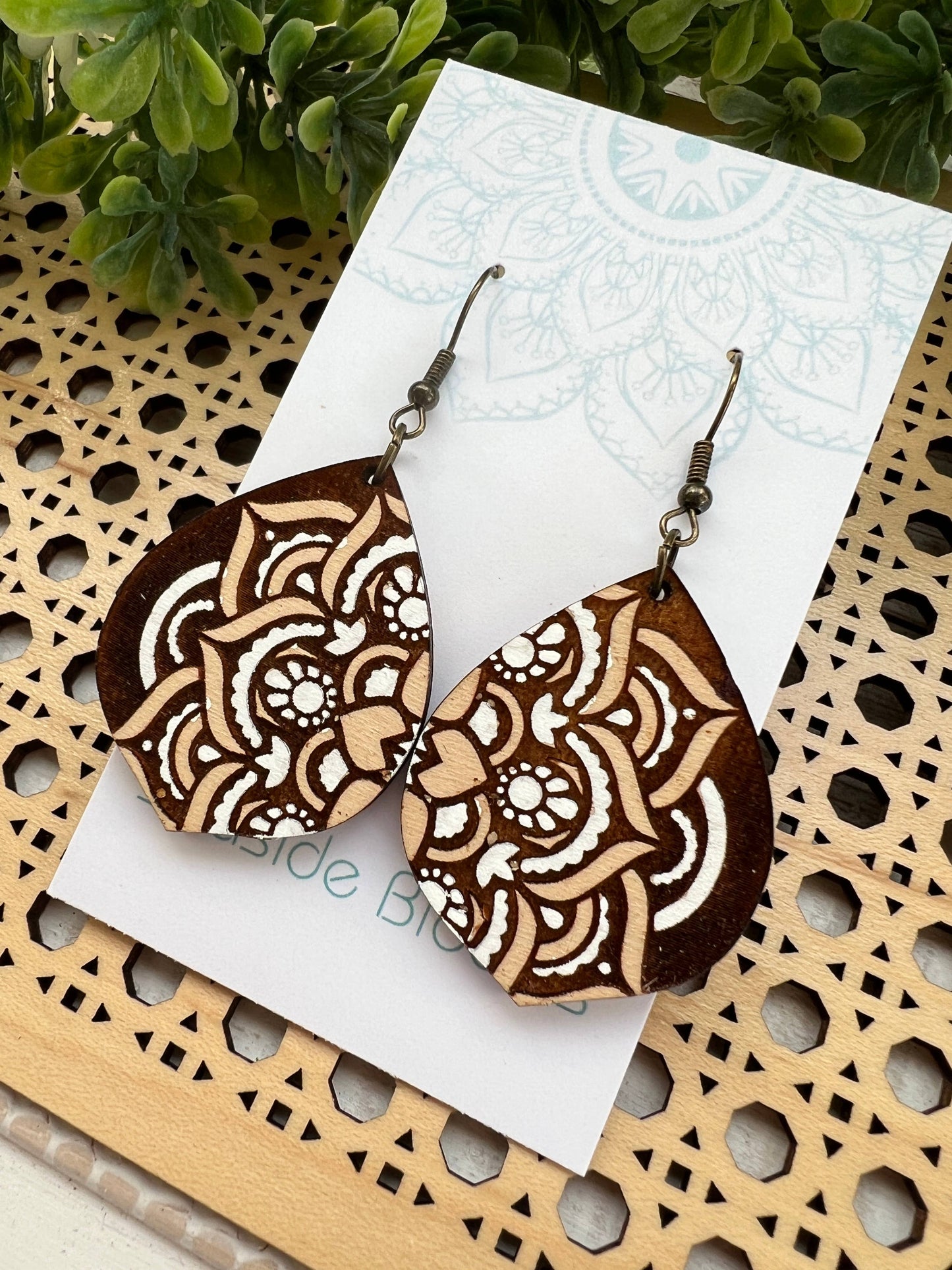 Wooden Earrings - Mandala - Brown