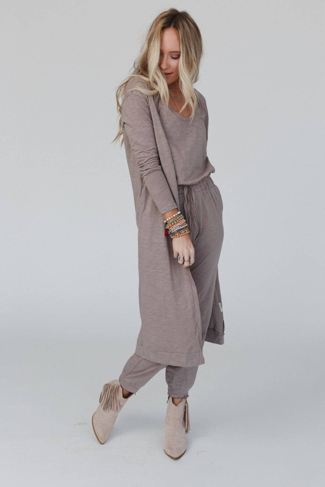 Set to Go Textured Jumpsuit And Cardigan Set
