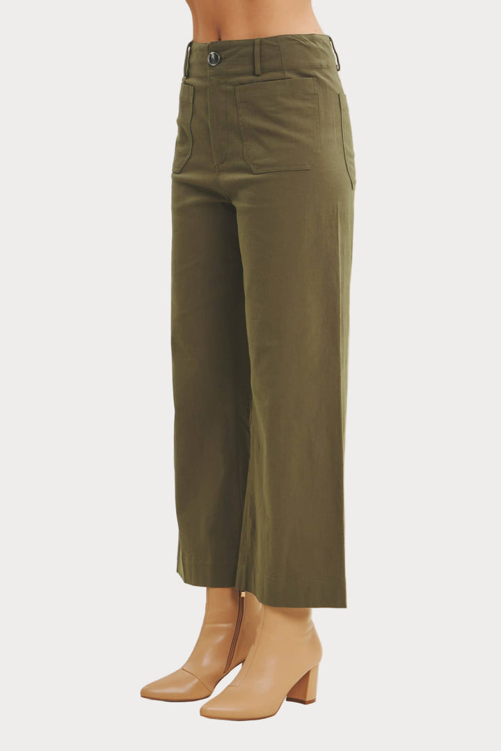 High Waisted Wide Leg Crop Pants | Linen Blend