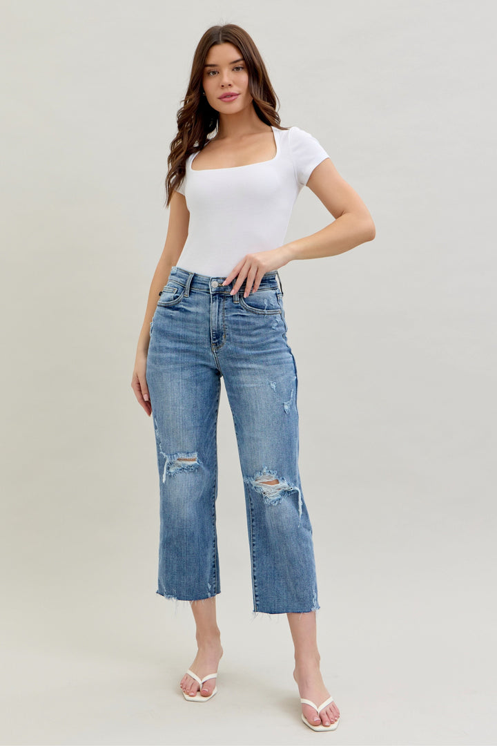 Celeste Distressed Wide Leg Crop