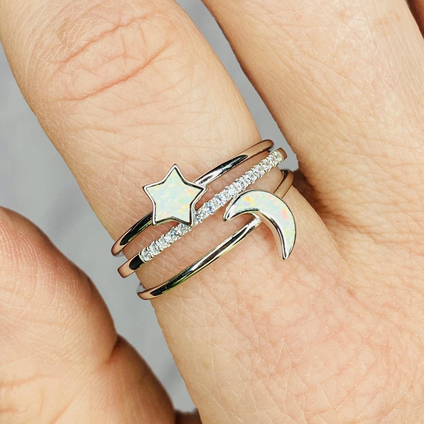 Starry Night Moon + Star Ring Set