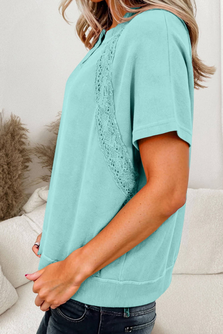 mineral wash lace patchwork v neck tee relaxed casual top boutique style