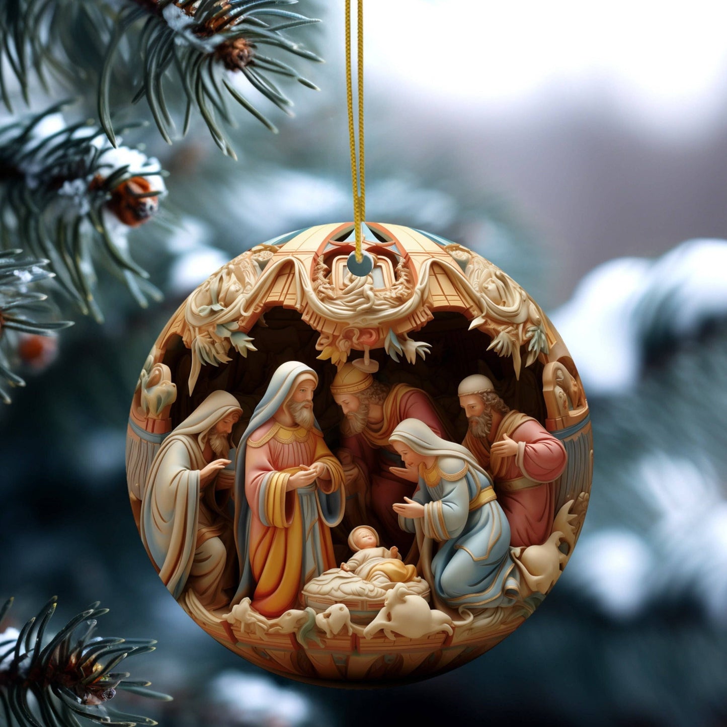 Christmas Nativity Ceramic Flat Disc Ornament,Religious Gift