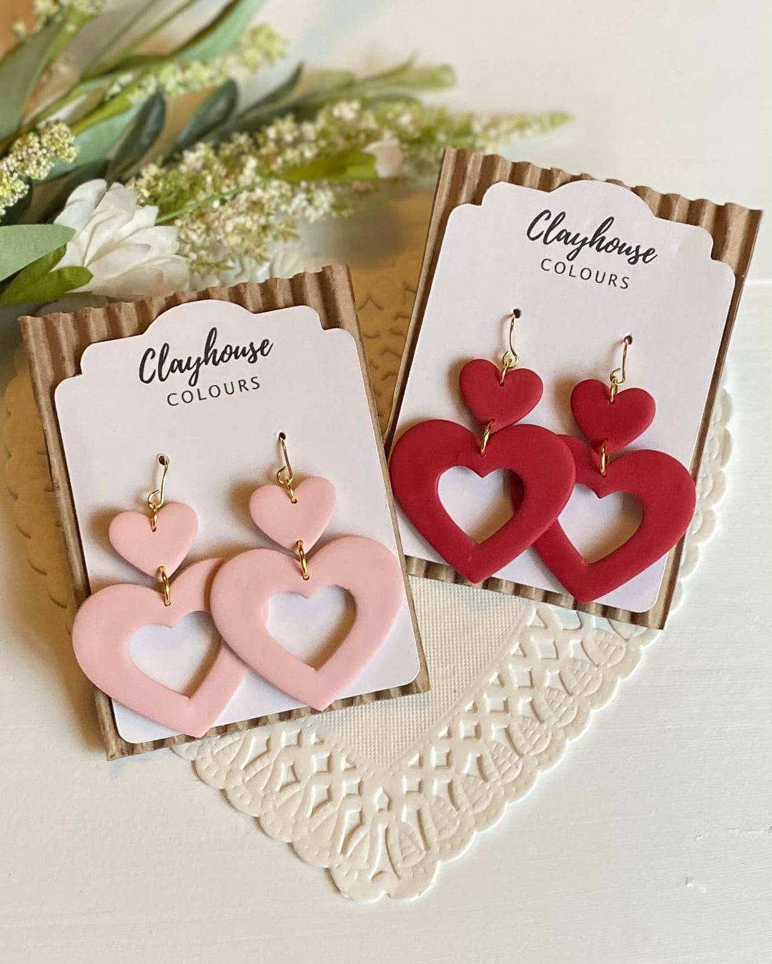 Heart Dangles Clay Earrings