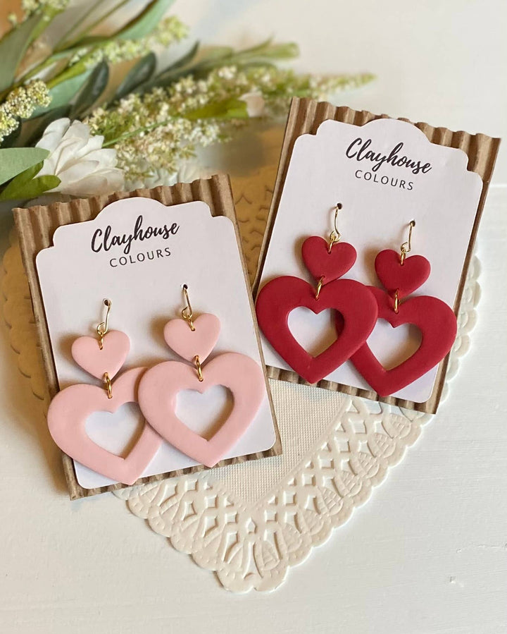 Heart Dangles Clay Earrings