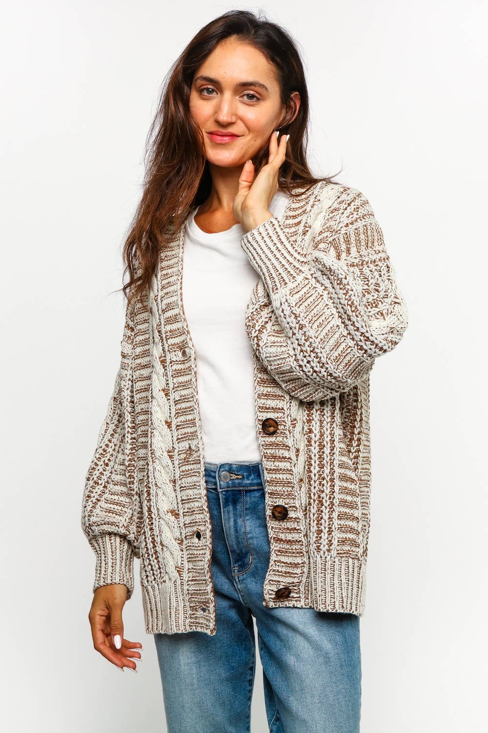 Two-Tone Cable Chunky Cardigan | Plus