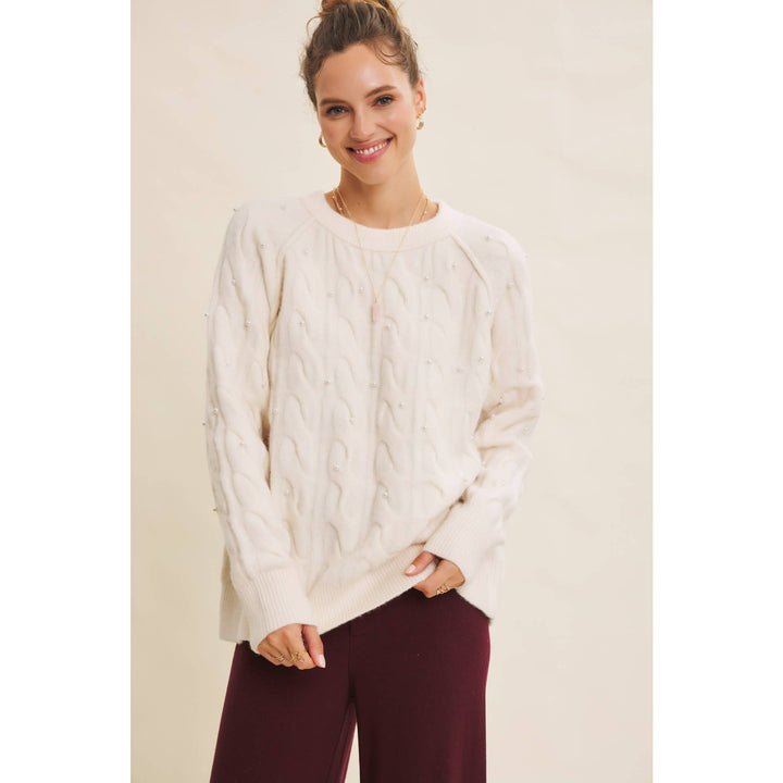 Pearl Embellished Wool Cable Knit Tunic – Conscious Glamour