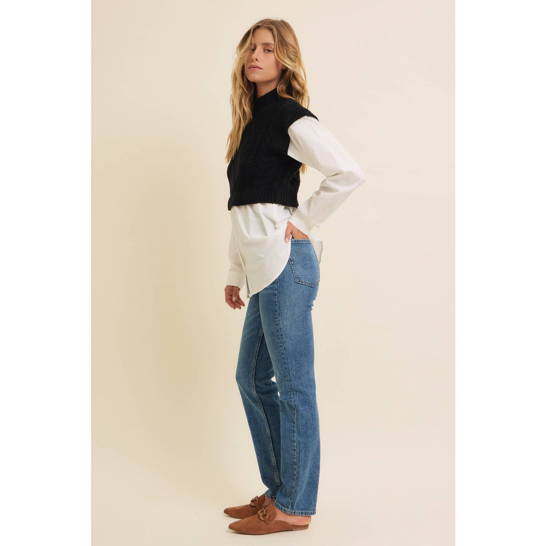 Mock Neck Sweater w/ Button Down