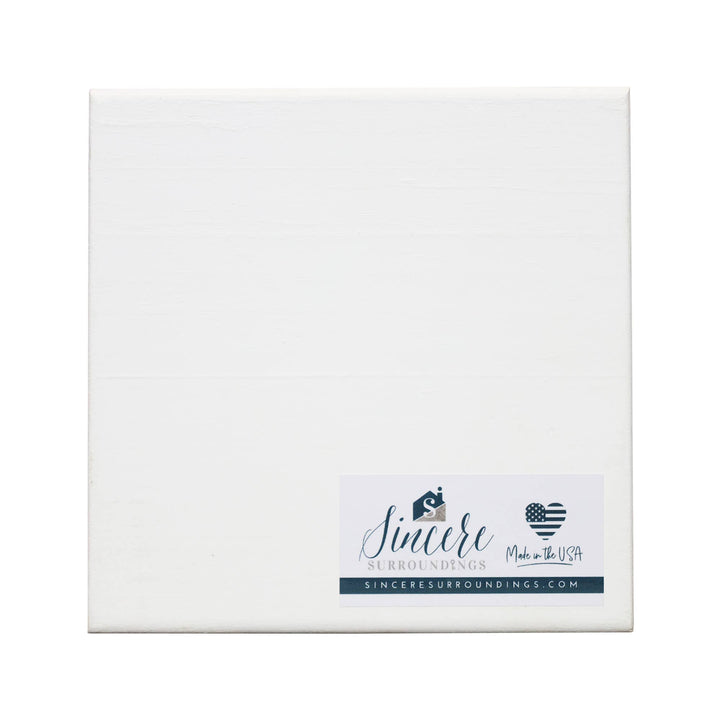 White block with 'Sincere Surroundings' logo and text on a white background