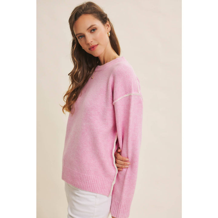 Contrast Seam Soft Knit Sweater | Relaxed Fit Pullover