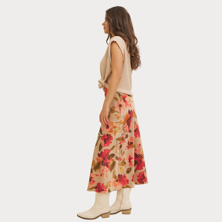 Floral Satin Bias Cut Maxi Skirt | Pink & Red Slip Skirt