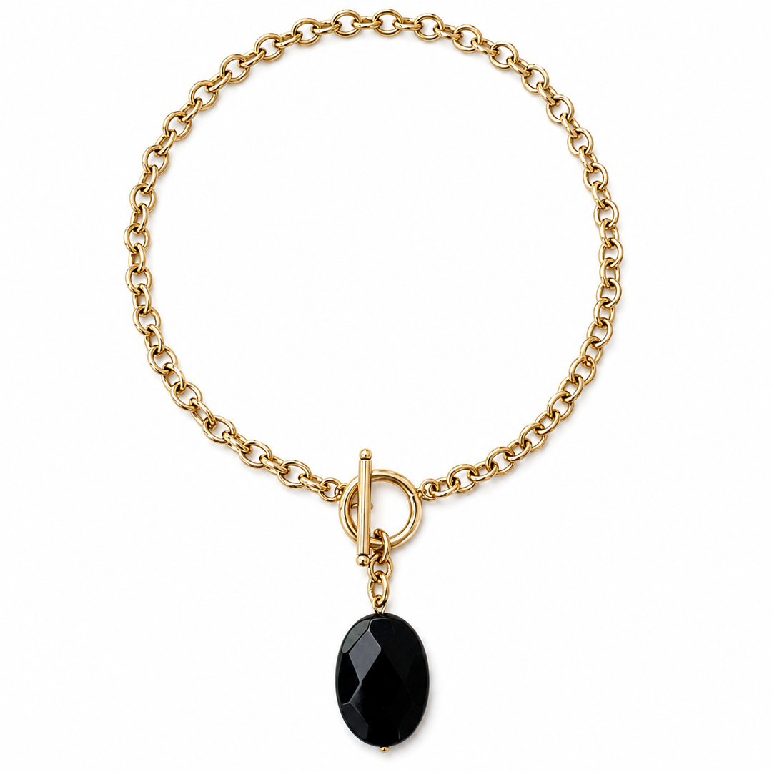 Black Onyx Toggle Choker & Huggie Earring Set