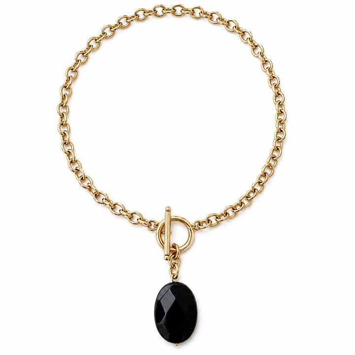 Black Onyx Toggle Choker & Huggie Earring Set