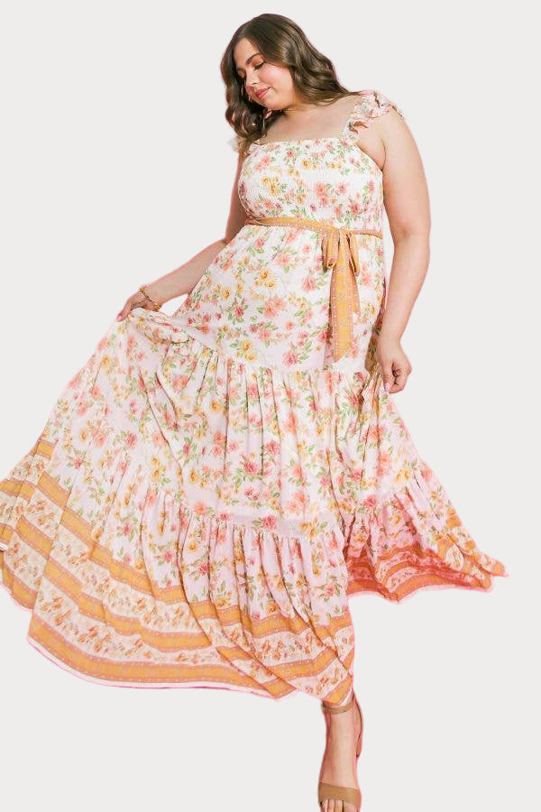 Plus | Floral Smocked Maxi Dress