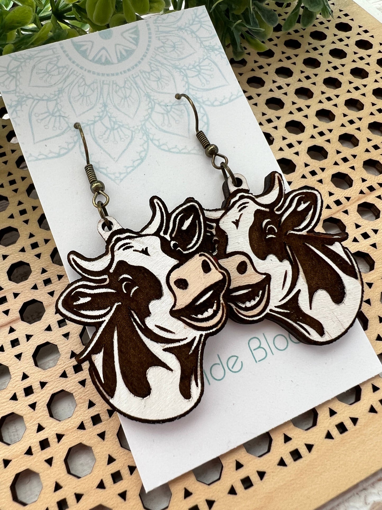 Wooden Earrings - Cow