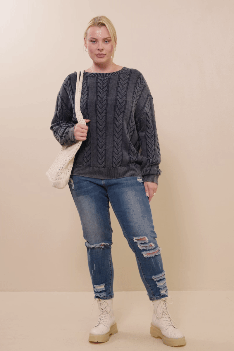 Cable Knit Washed Pullover Sweater – Effortless Comfort