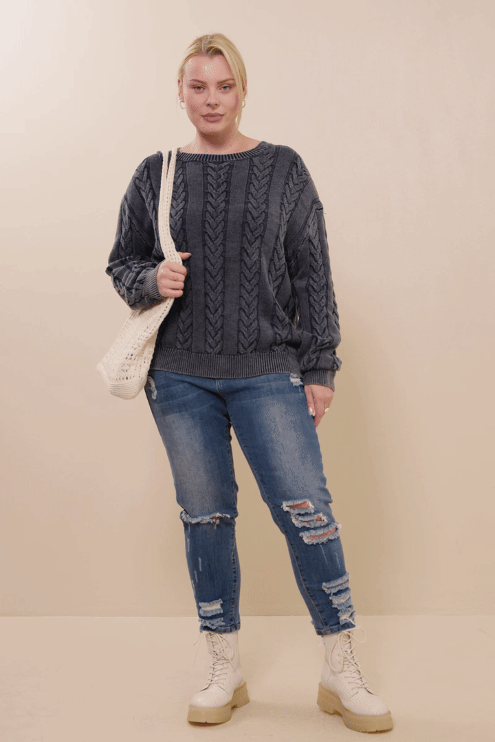 Cable Knit Washed Pullover Sweater – Effortless Comfort