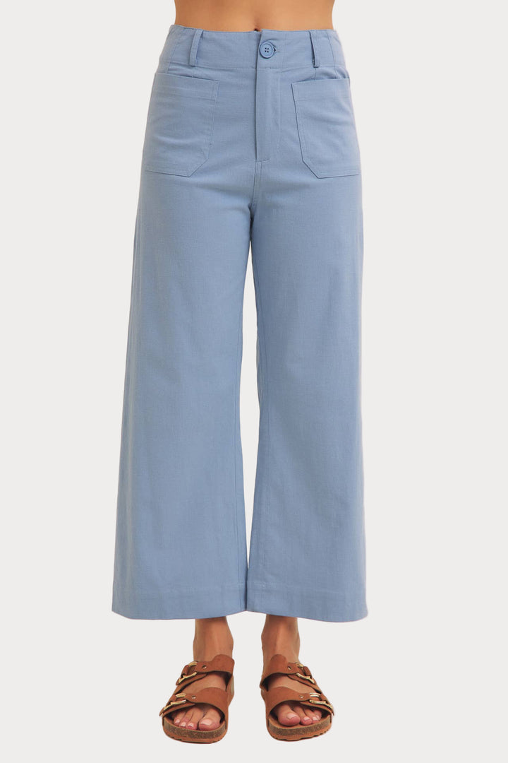 High Waisted Wide Leg Crop Pants | Linen Blend