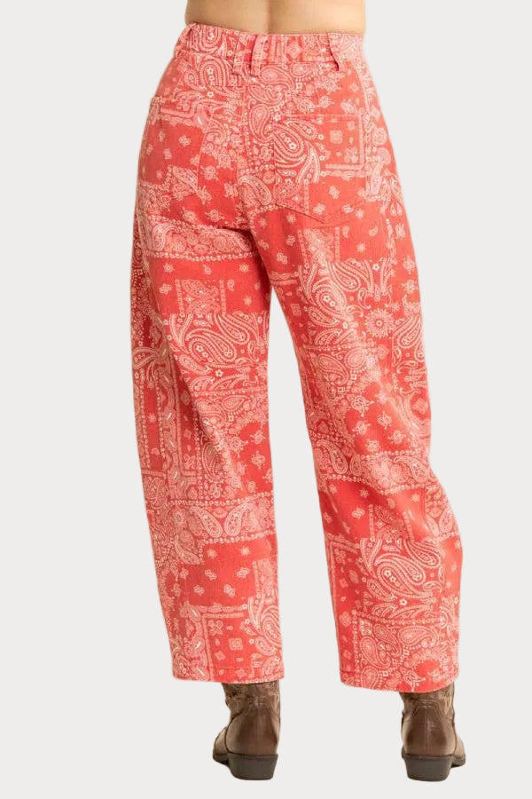Bandana Print Barrel Leg Pants