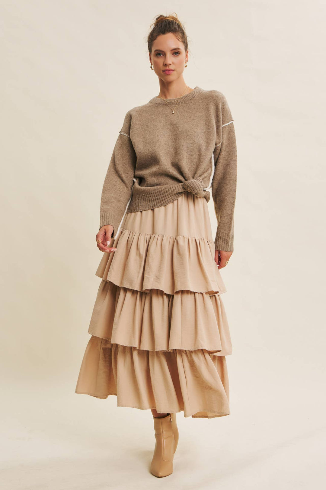 Contrast Seam Soft Knit Sweater | Relaxed Fit Pullover
