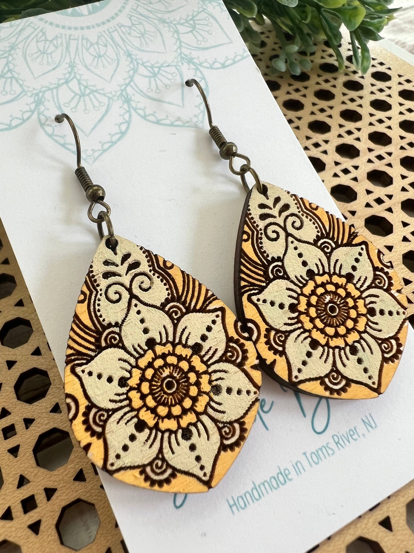 Wooden Earrings - Mandala Flower