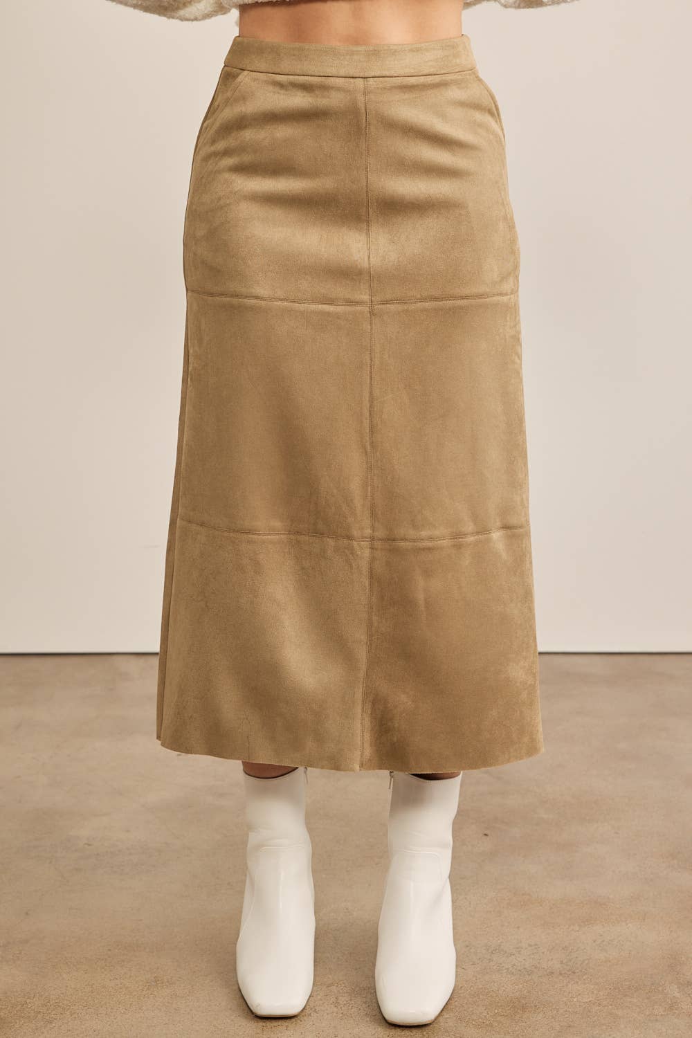 SUPER SOFT SUEDE GRID MIDI SKIRT WITH BACK SLIT