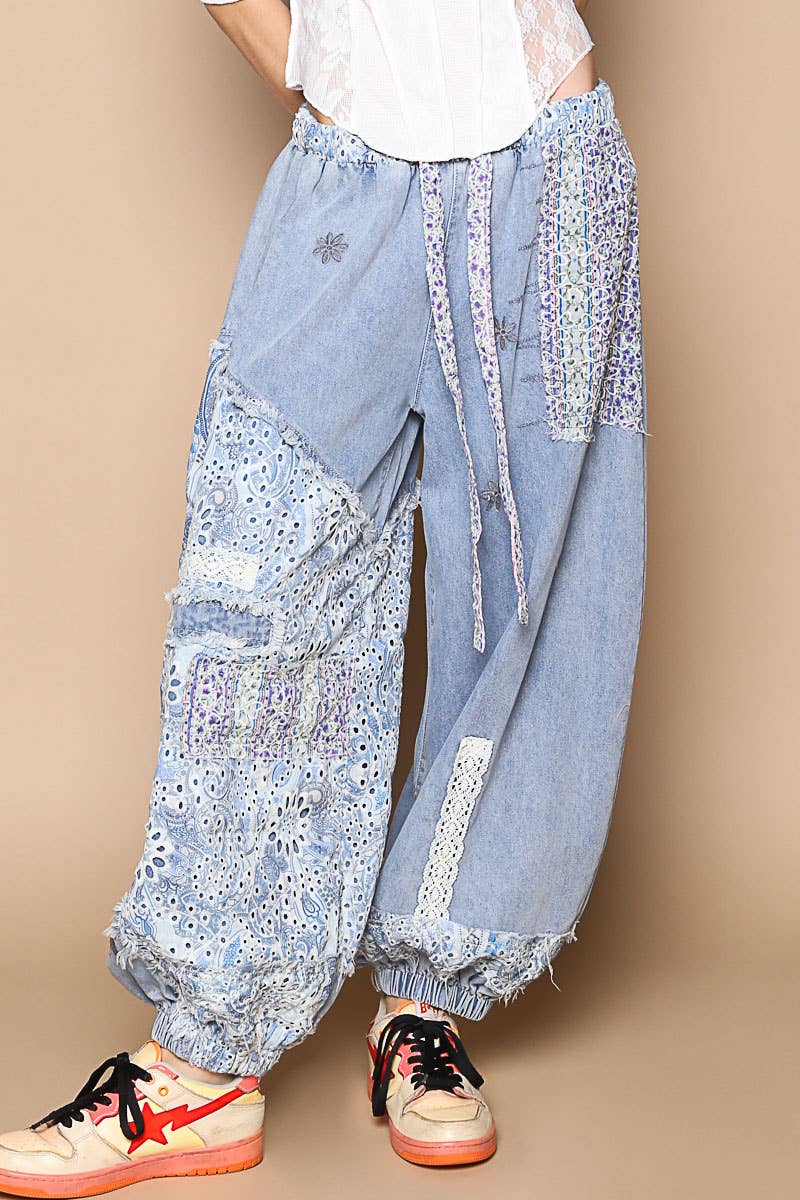 Floral print Patchwork Twill Joger Pants