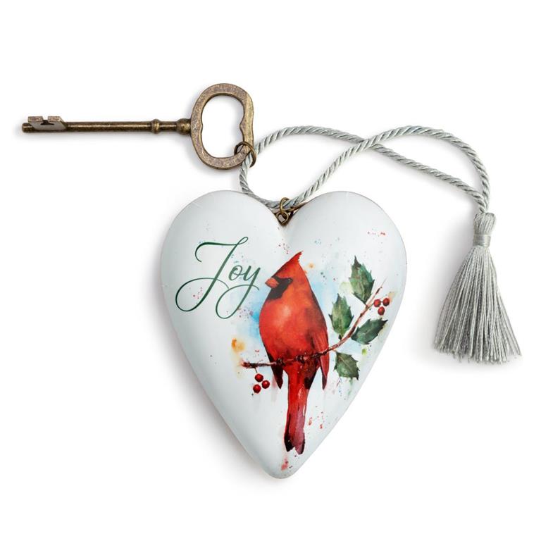 Christmas Cardinal Joy Art Heart Holiday Keepsake Ornament - Thumbnail 4