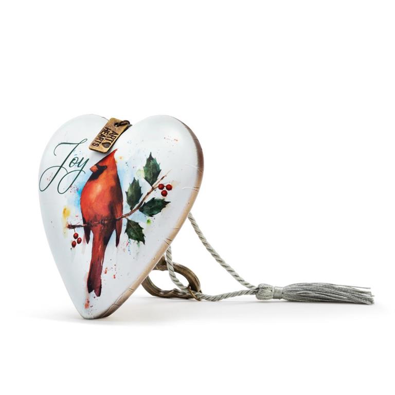 Christmas Cardinal Joy Art Heart Holiday Keepsake Ornament - Thumbnail 3