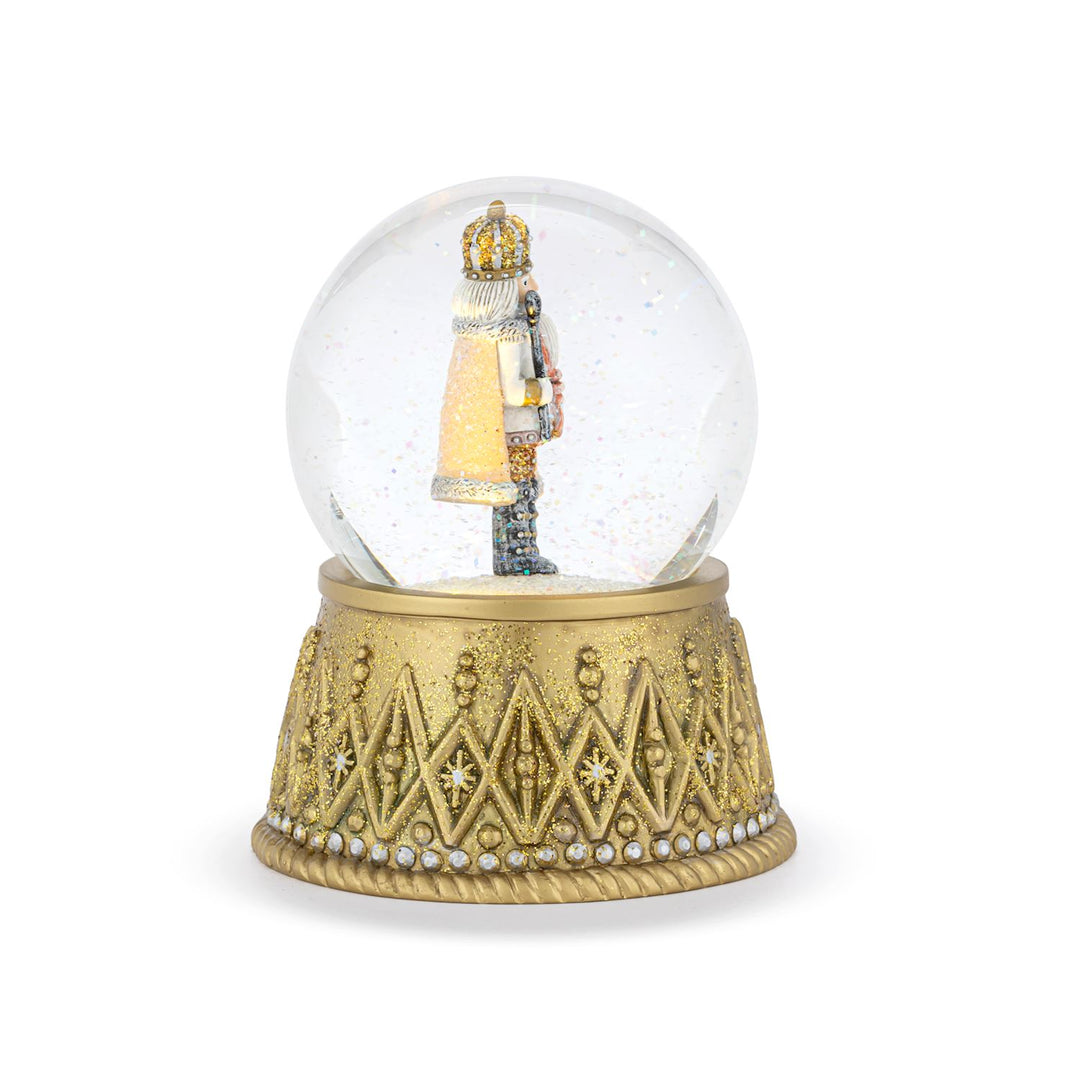 Nutcracker Snow Globe – Silver & Gold Lighted Holiday Keepsake