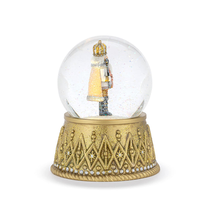 Nutcracker Snow Globe – Silver & Gold Lighted Holiday Keepsake