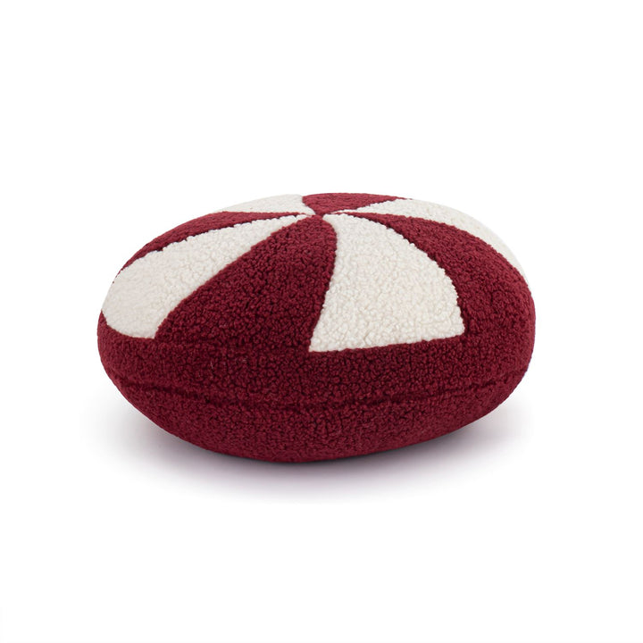 Red & White Peppermint Round Pillow – Cozy Holiday Accent Cushion