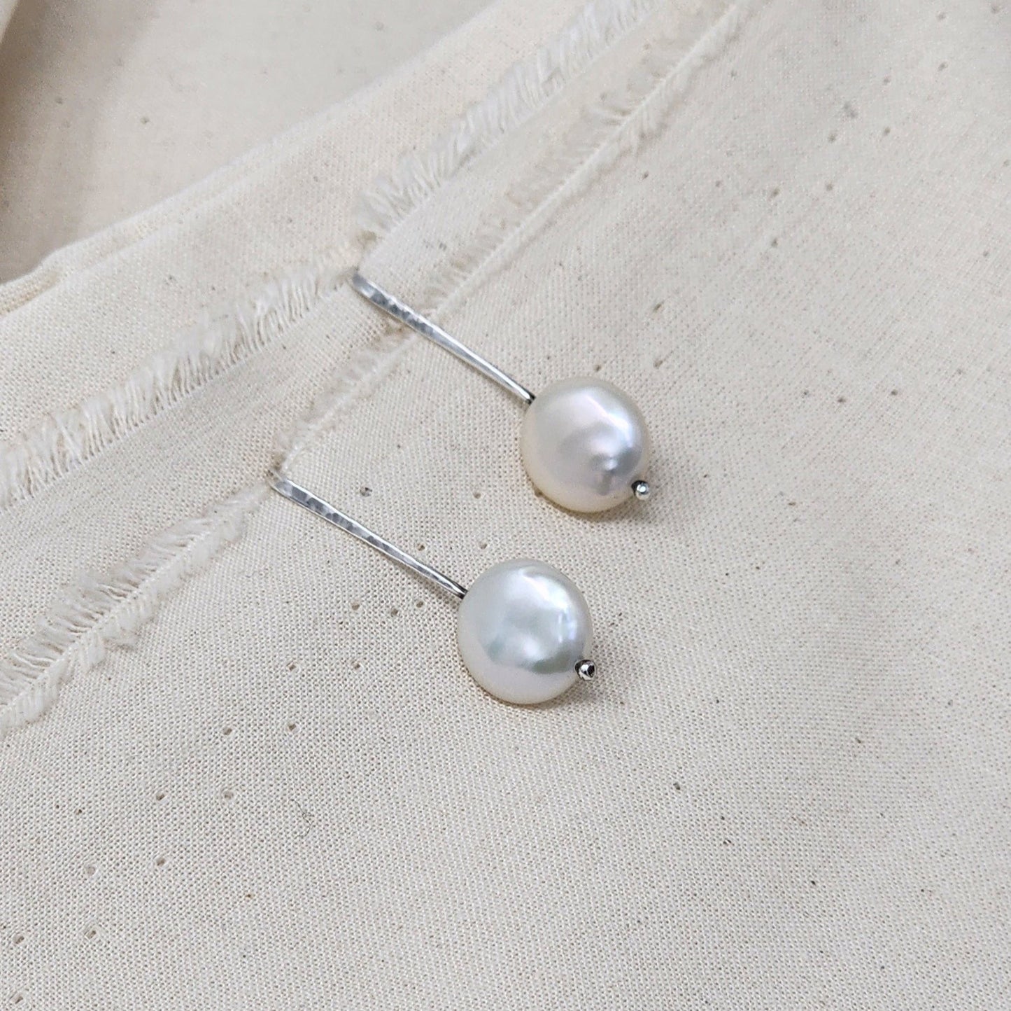 Hammered Taper Earrings w/ Pearl