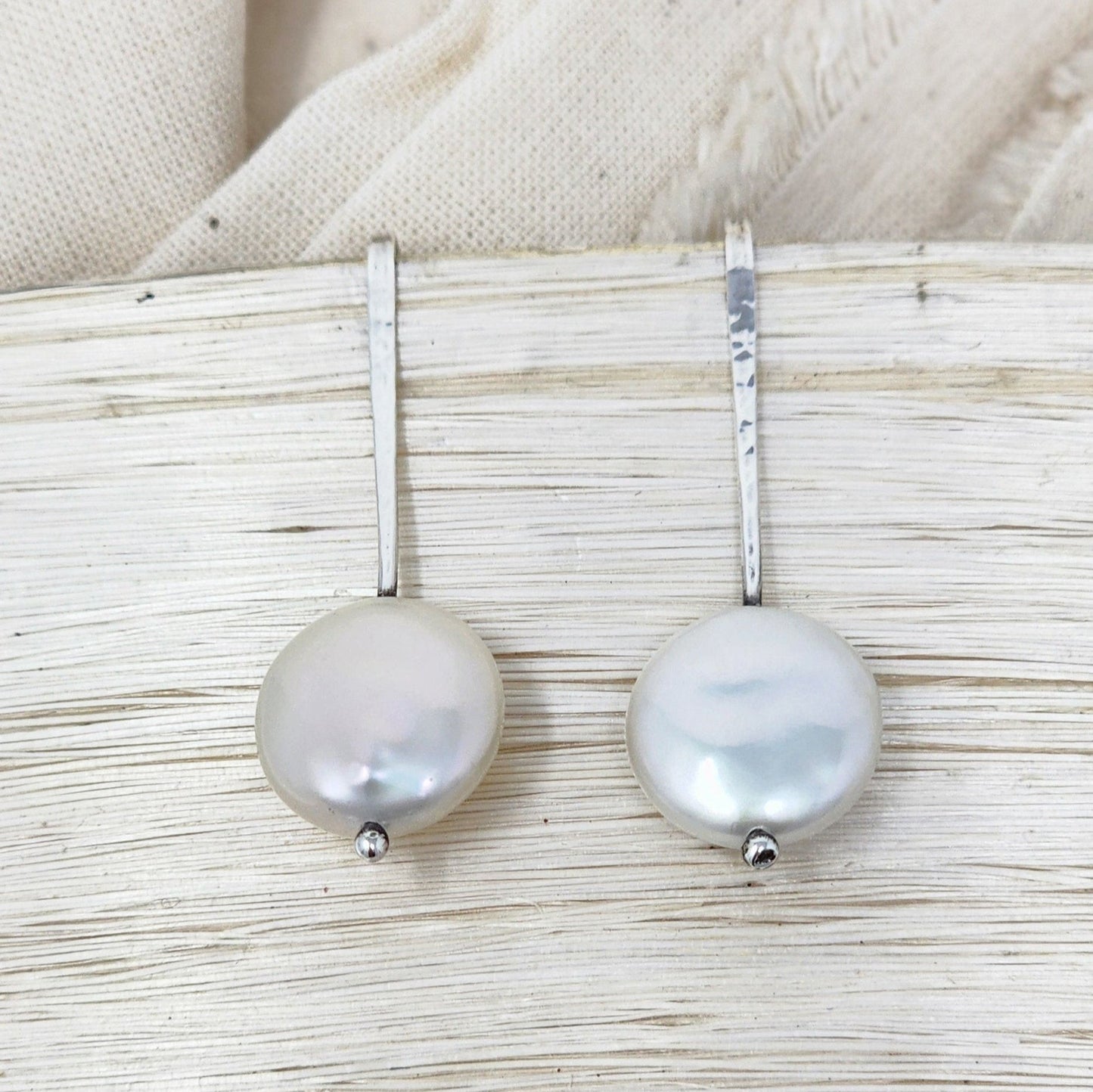 Hammered Taper Earrings w/ Pearl