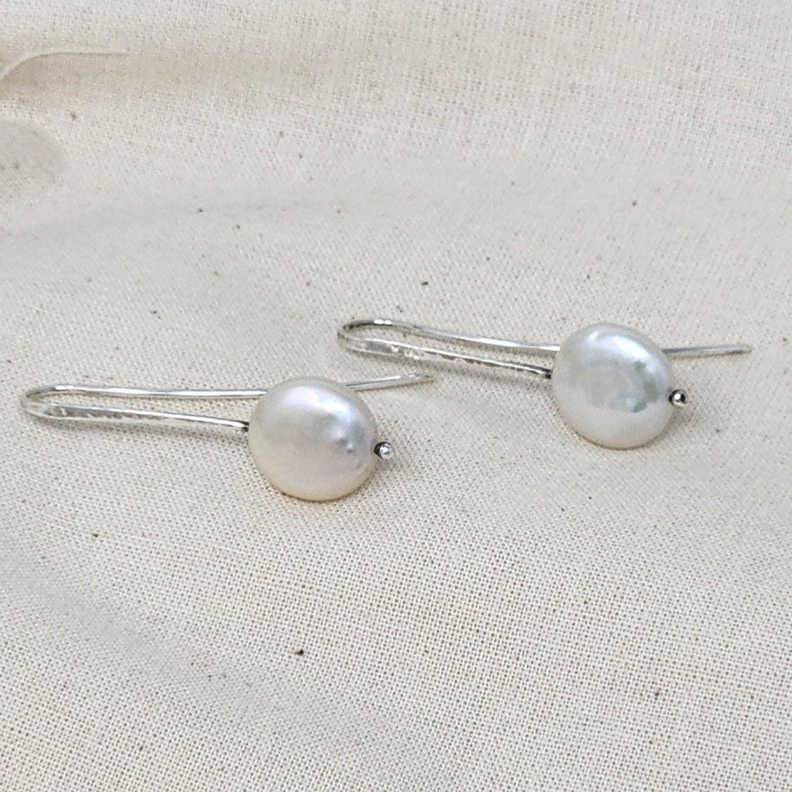 Hammered Taper Earrings w/ Pearl