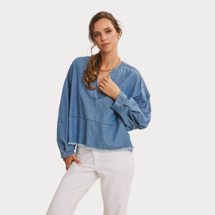 Denim V-Neck Top – Effortless Everyday Style