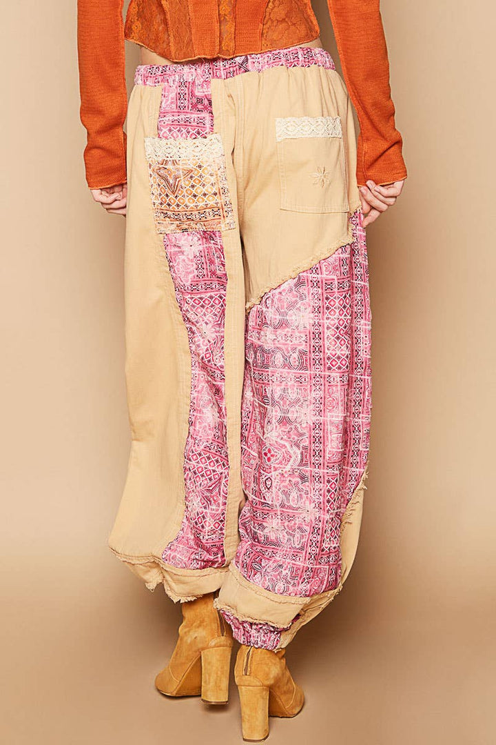 Floral print Patchwork Twill Joger Pants