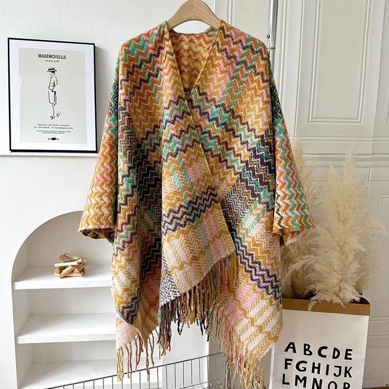 Bohemia vintage plaid Thermal shawl with tassel