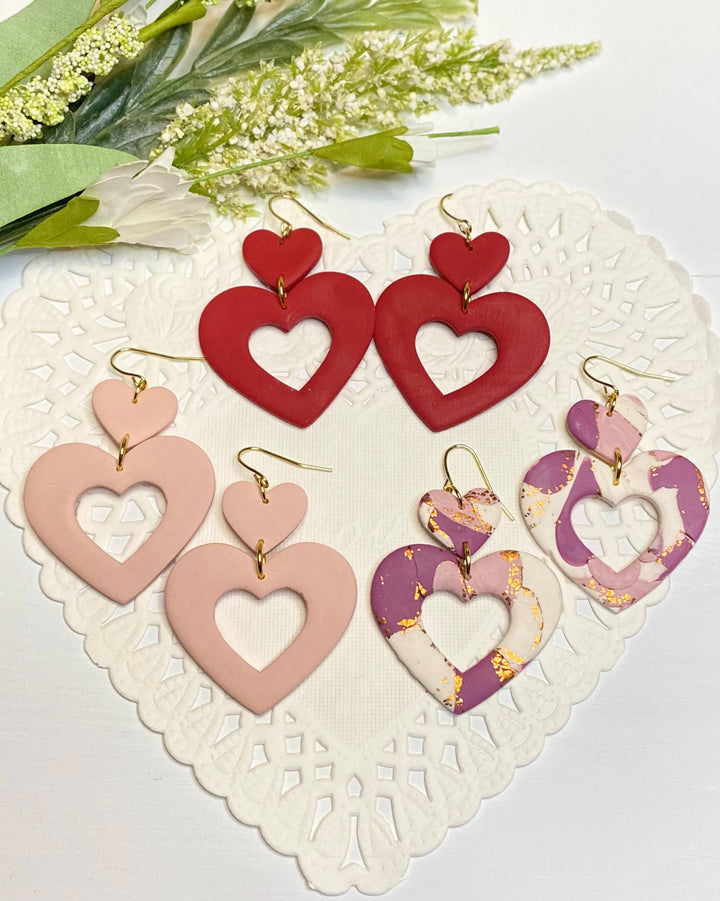 Heart Dangles Clay Earrings