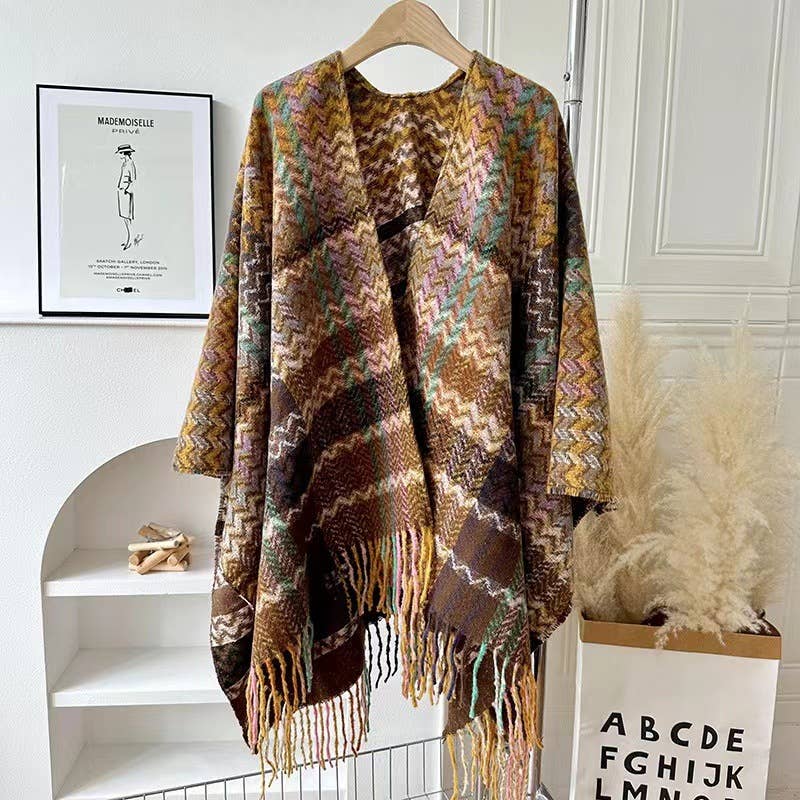 Bohemia vintage plaid Thermal shawl with tassel