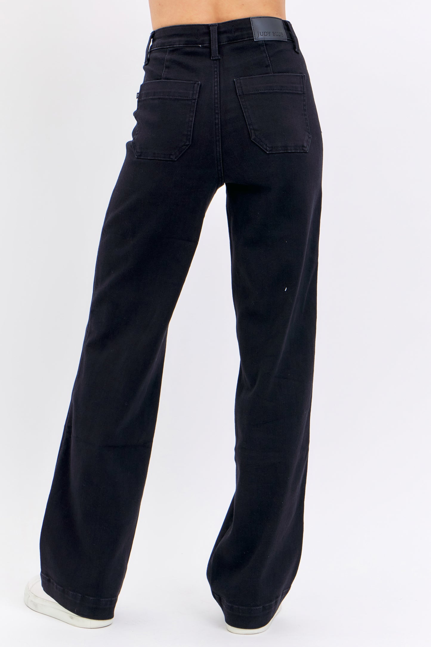 High Rise Patch Pocket Straight Leg Jeans