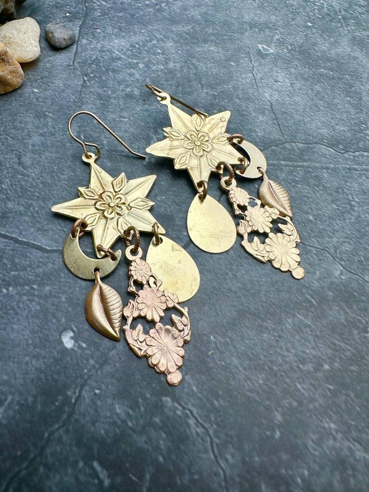 Midnight Garden Earrings- Handmade Beaten Solid Brass